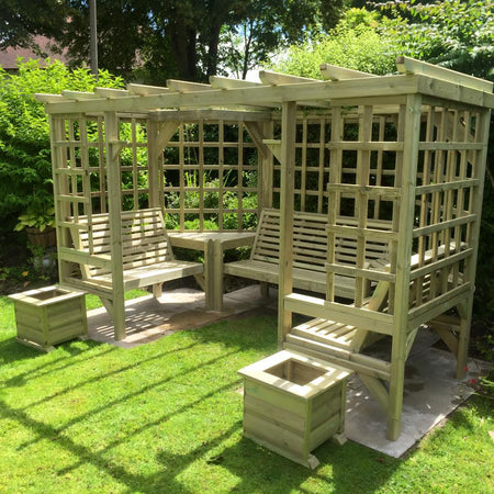 Riviera Large Chunky Wooden Corner Garden Arbour - Churnet Valley