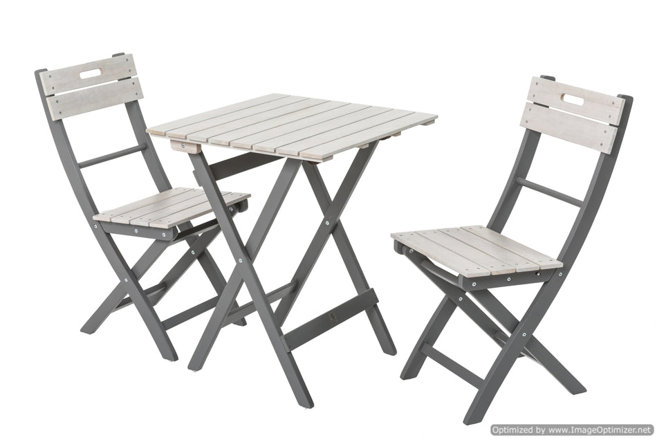 Grigio Foldable Wooden Garden Bistro Set - Grey