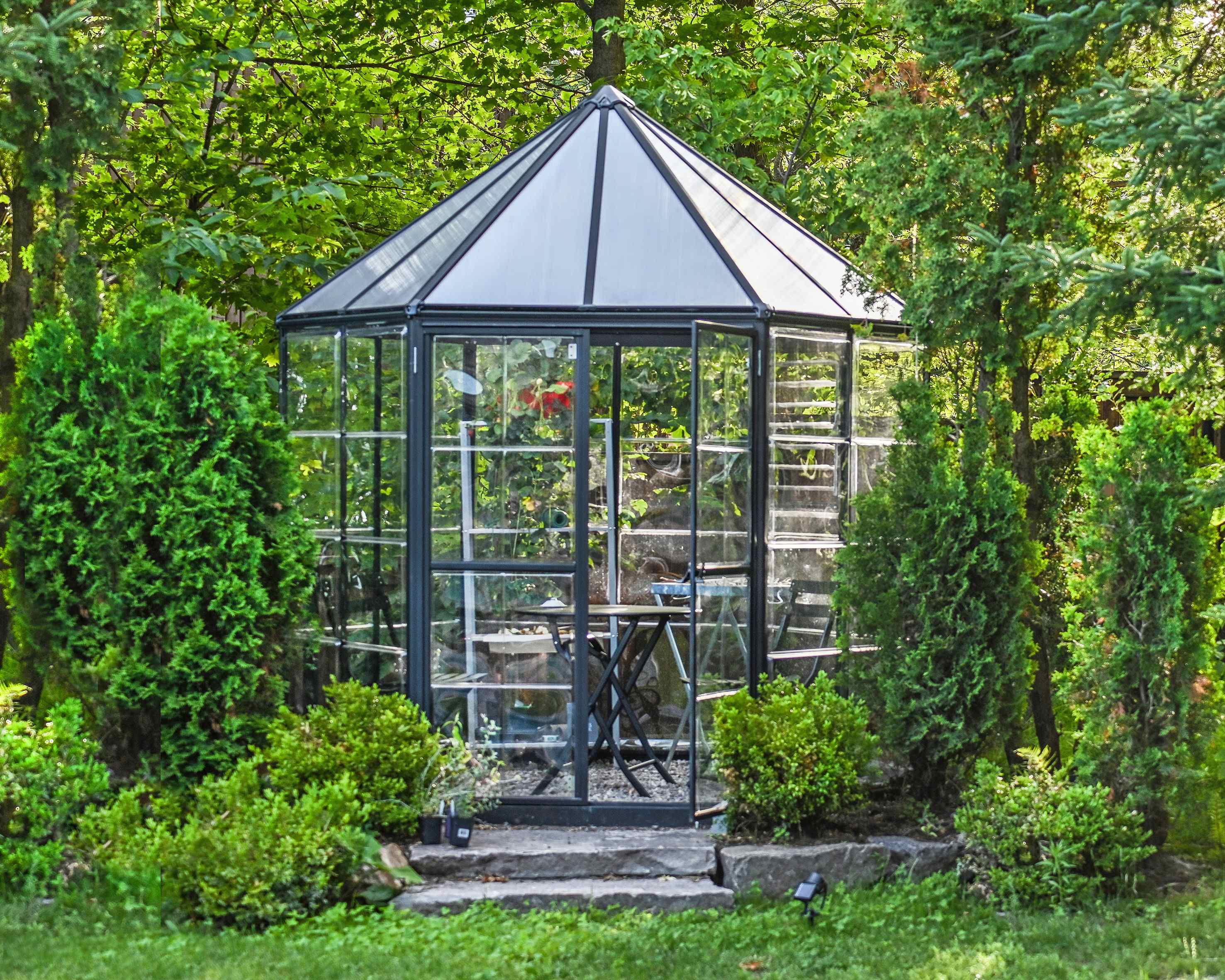 Oasis Aluminium Frame 8ft Hexagonal Polycarbonate Grey Greenhouse - Canopia by Palram