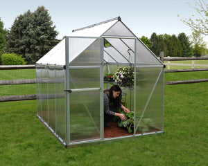 Mythos Aluminium Frame 6ft x 8ft Polycarbonate Greenhouse in Silver - Canopia by Palram