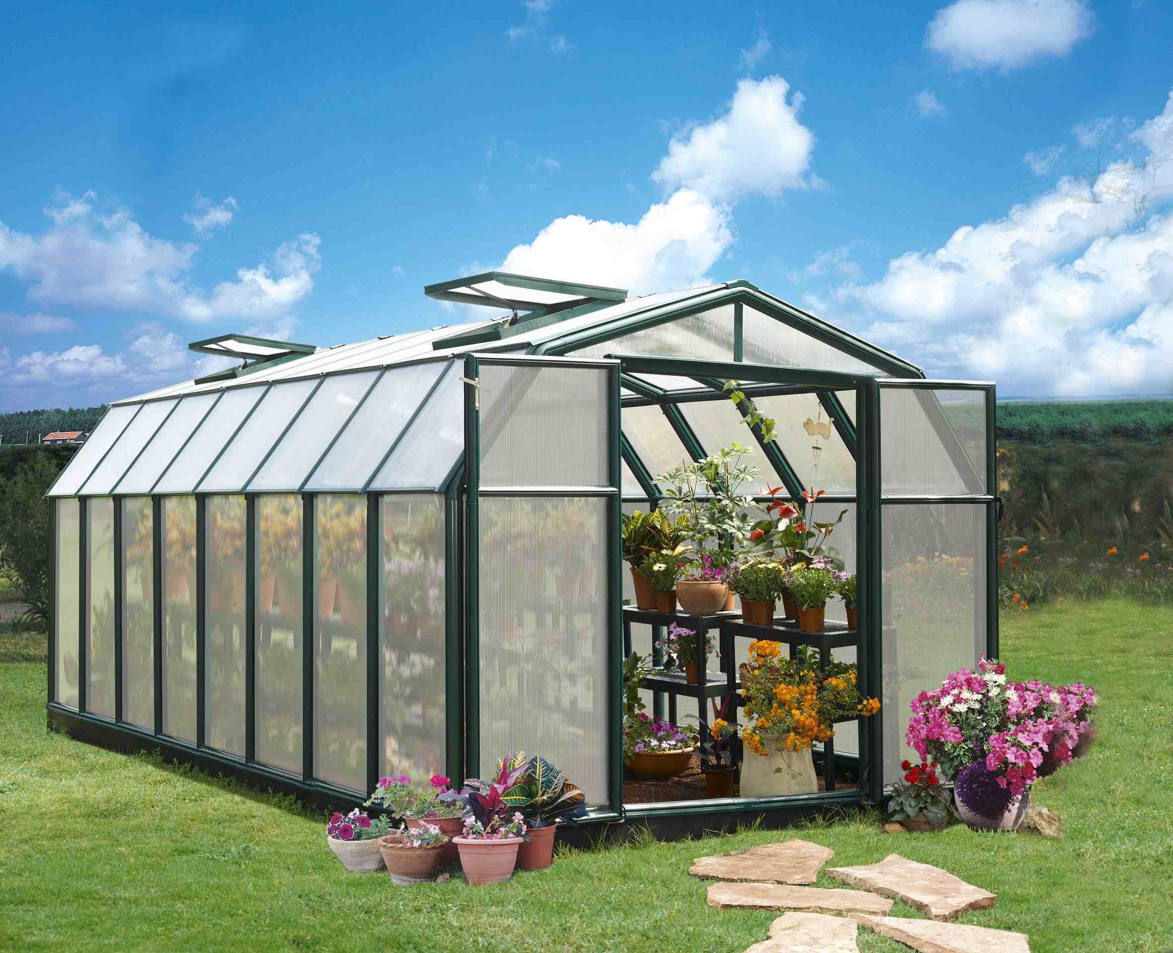 Rion Hobby Gardener Resin Frame 8ft x 16ft Polycarbonate Greenhouse