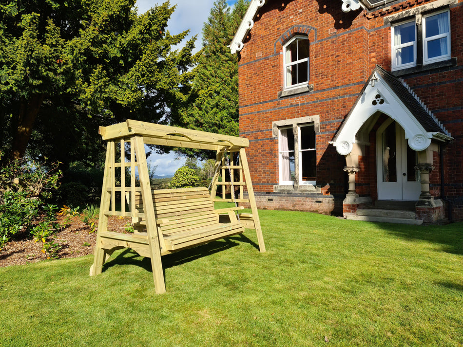 Cottage 3 Seater Chunky Wooden Garden Swing - Churnet Valley