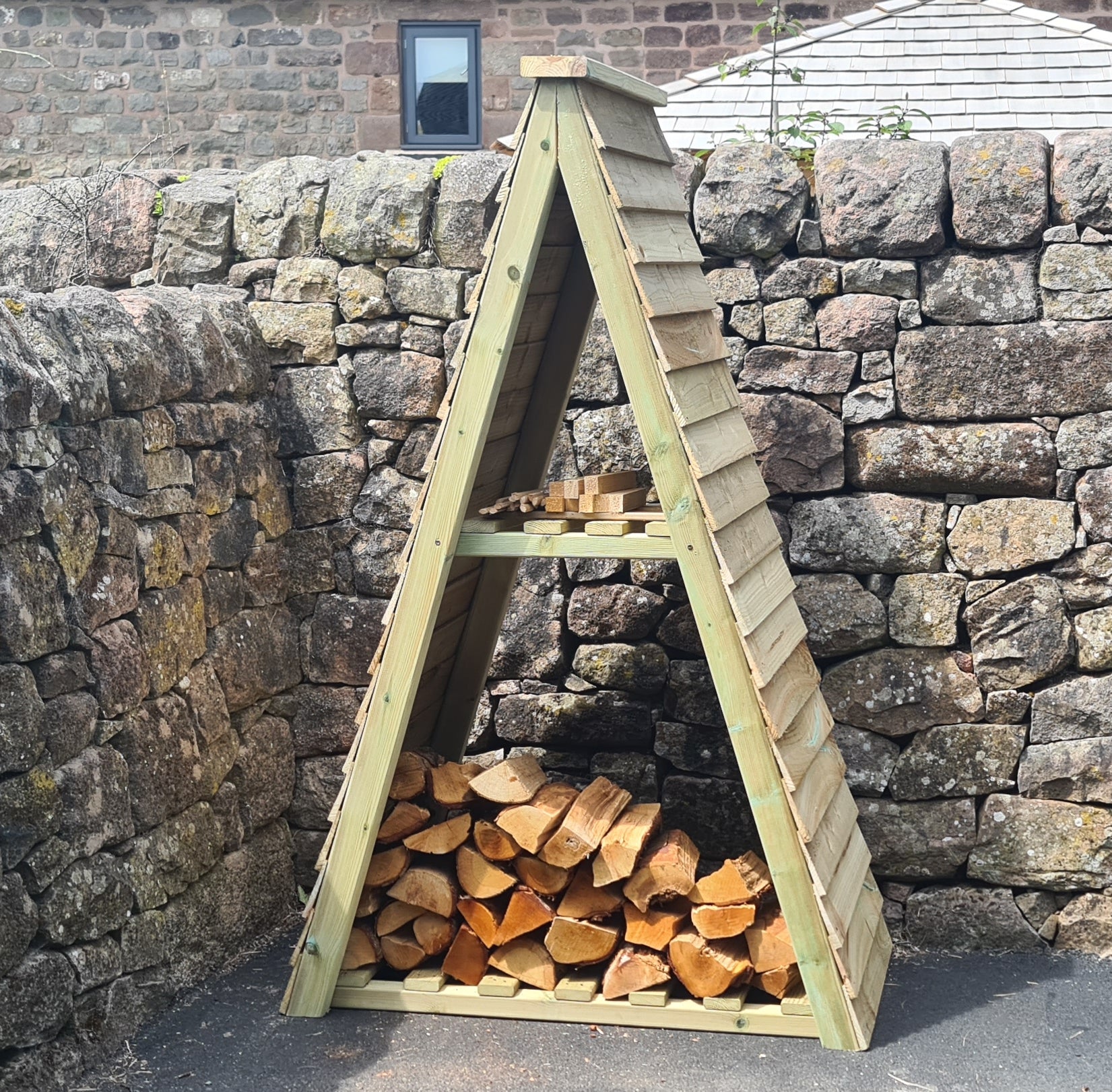 Wooden Triangle Shaped Log Store - Churnet Valley