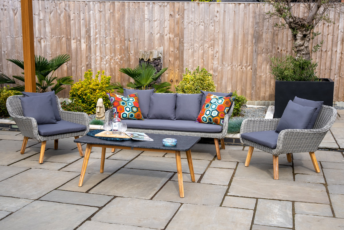 Midori Wooden Garden Lounge Set with Sofa, 2 Chairs & Coffee Table