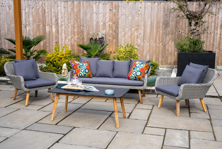 Midori Wooden Garden Lounge Set with Sofa, 2 Chairs & Coffee Table