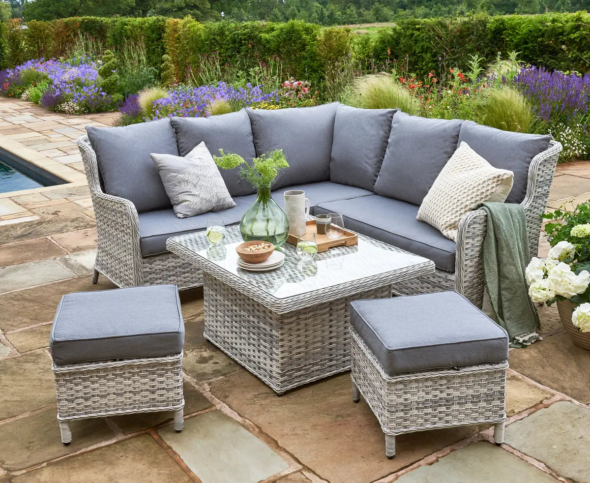 Wroxham Mini Corner Garden Lounge Set with Table & 2 Stools