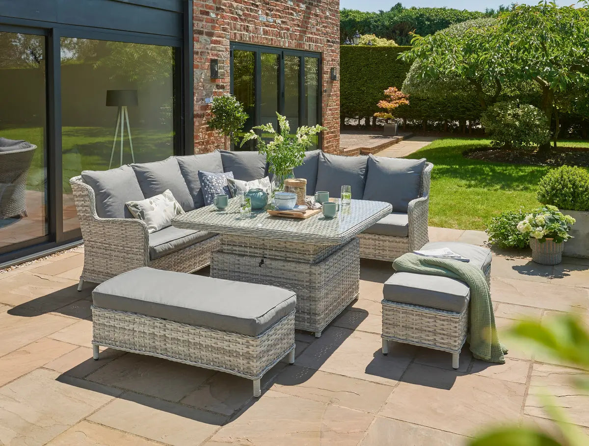 Wroxham Large Corner Garden Lounge Set with High Table & 2 Double Stools