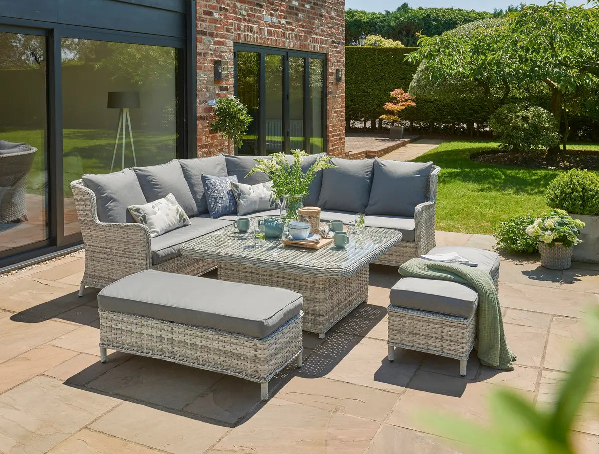 Wroxham Large Corner Garden Lounge Set with High Table & 2 Double Stools