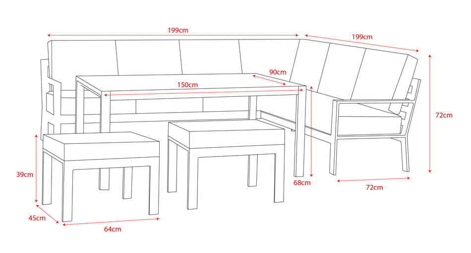 Titchwell Corner Garden Lounge Set with Standard Table and Stools (Seats 8)