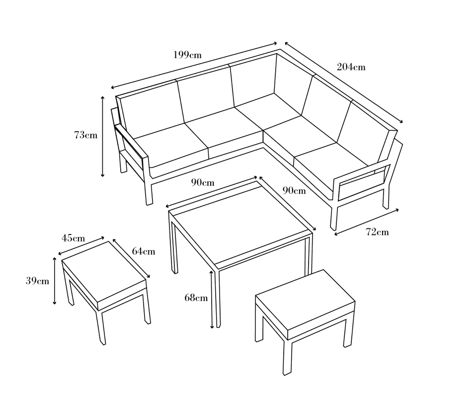 Titchwell Mini Corner Lounge Set with Standard Table & Stools in White (Seats 6 People)