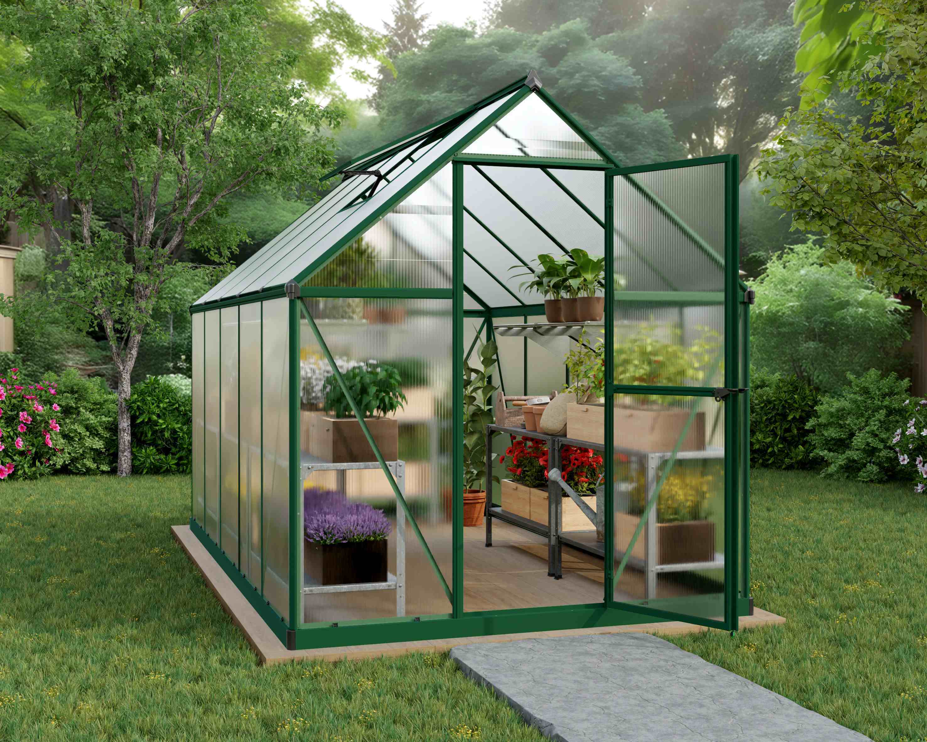 Mythos Aluminium Frame 6ft x 10ft Green Polycarbonate Greenhouse - Canopia by Palram