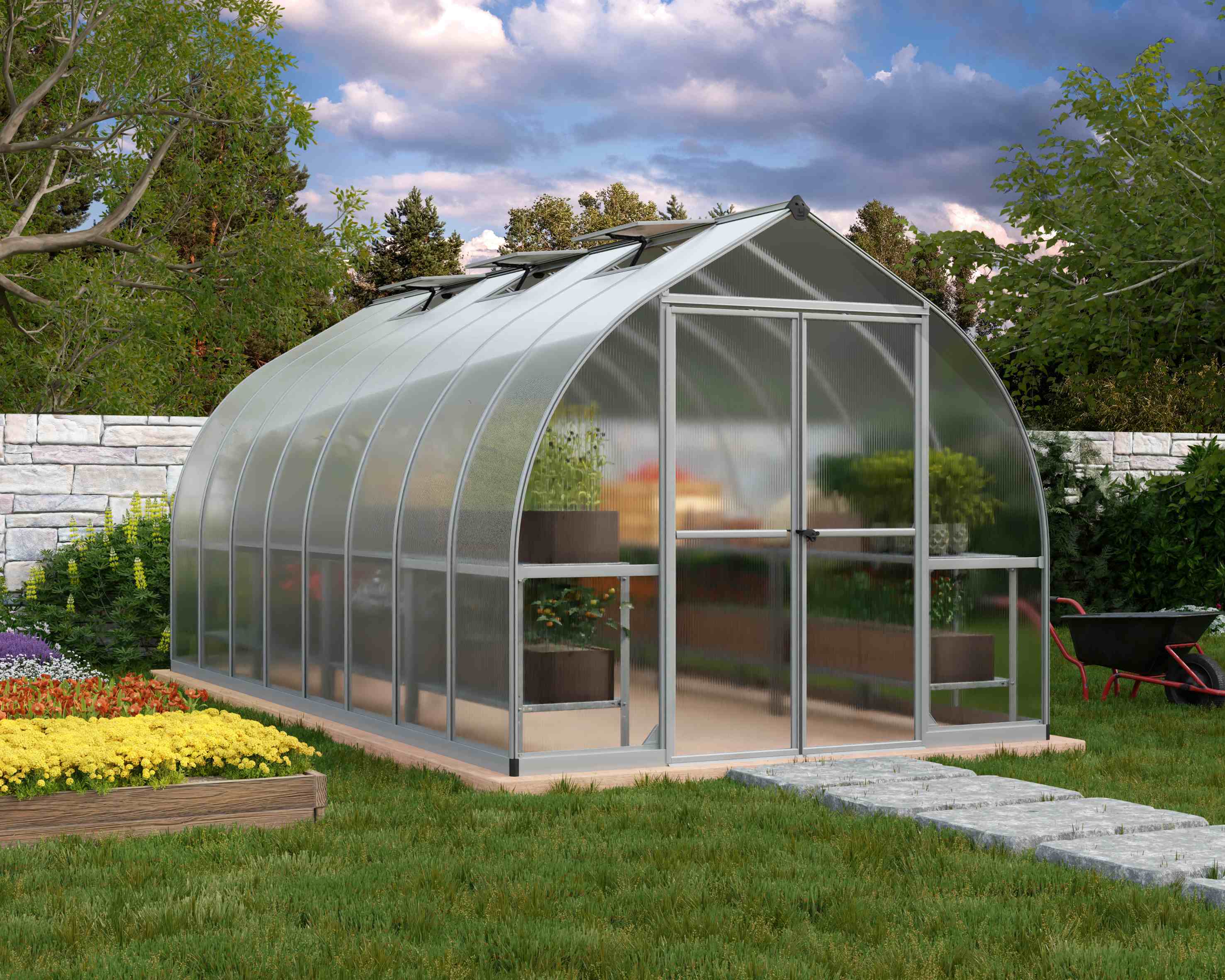 Bella Aluminium Frame 8ft x 16 ft Polycarbonate Greenhouse in Silver - Canopia by Palram