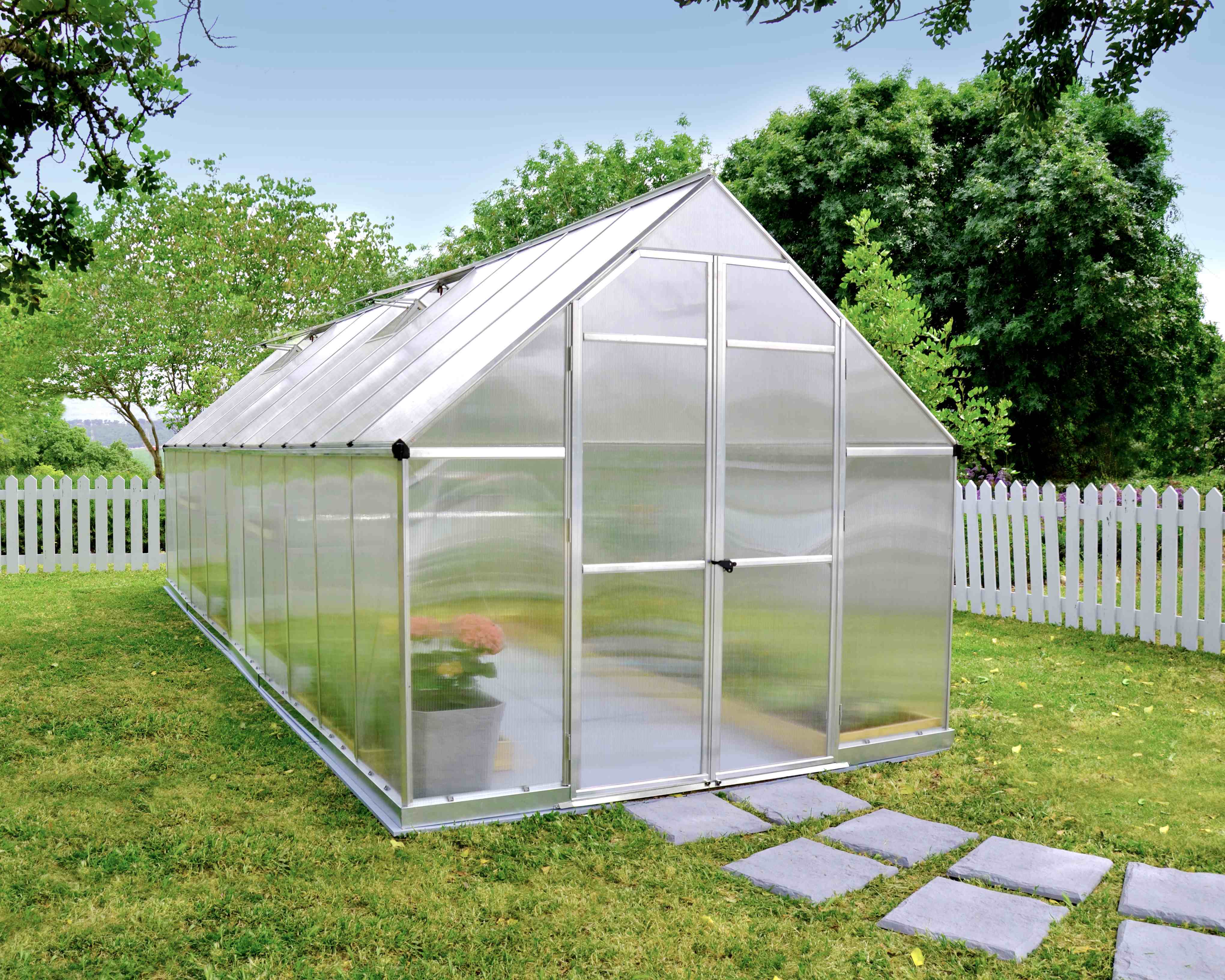 Essence Aluminium Frame 8ft x 20ft Polycarbonate Silver Greenhouse Kit - Canopia by Palram