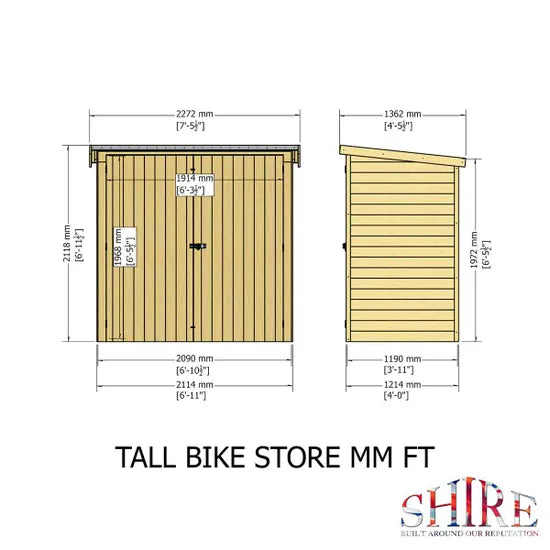 Shire Tall Pent Roof Wooden Bike Store