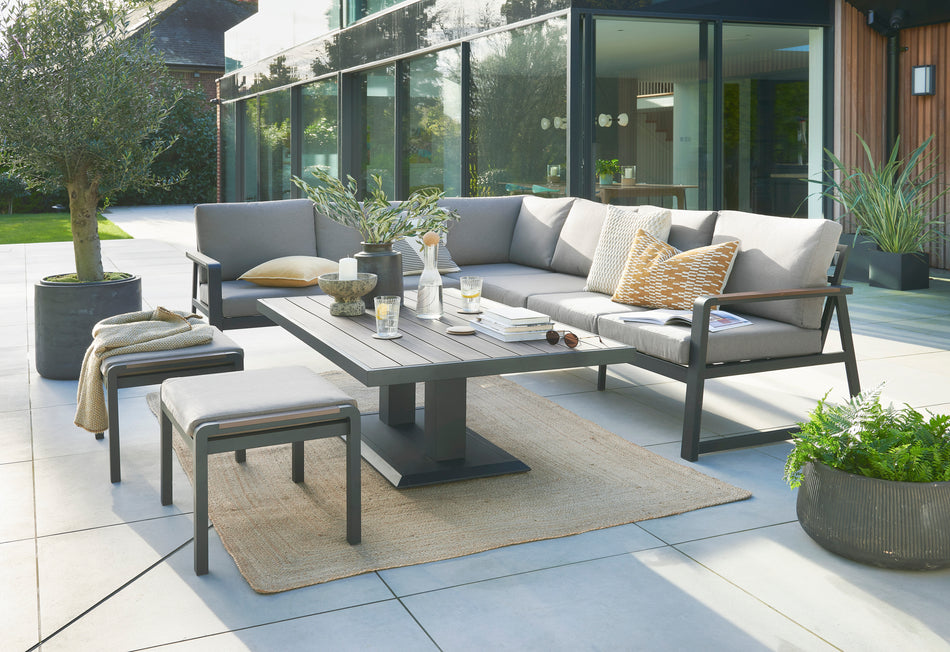 Hemsby Large Corner Lounge Set with Height Adjustable Table - Light Taupe Cushions