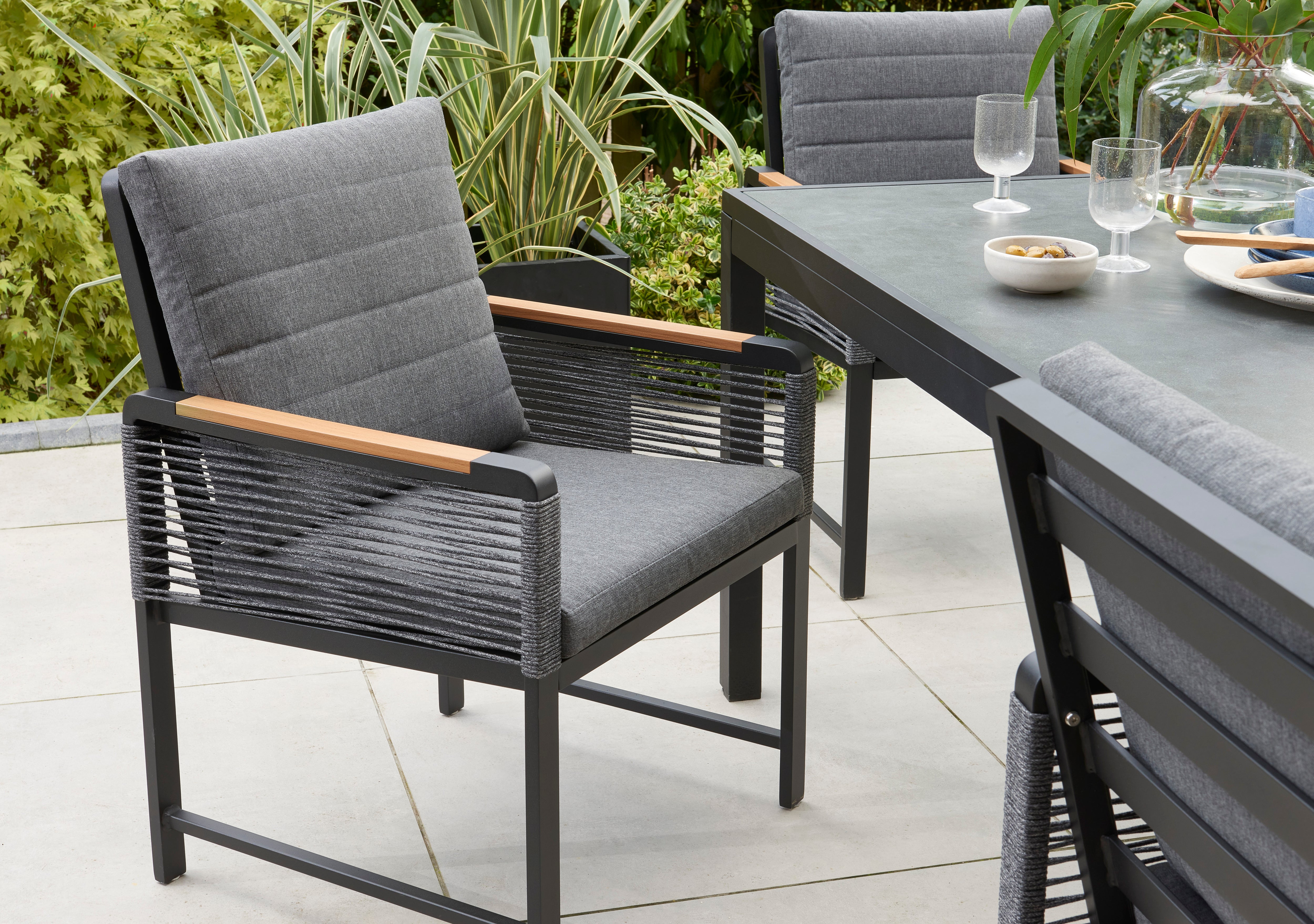 Bellmount 6 Seater Garden Dining Set - Black Alumnium Frame & Grey Cushions