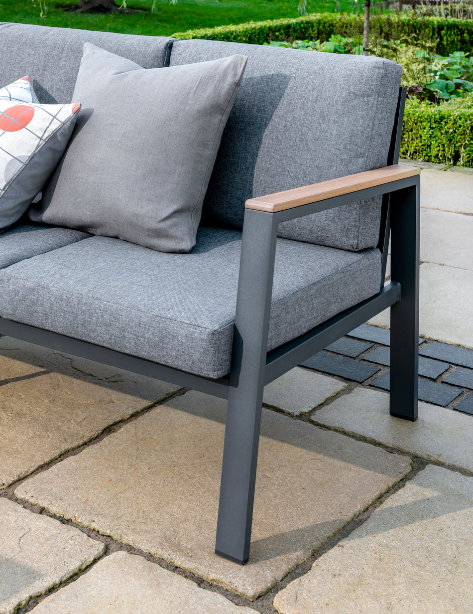 Easton Garden Lounge Set Anthracite Aluminium Frame with Poly Wood Table Top and Sides - Grey Cushions