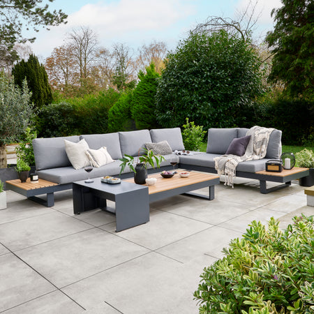 Easton Large Corner Garden Lounge Set with Sun Recliner - Anthracite Frame & Grey Cushions