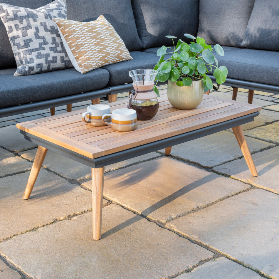 Kimora Wooden Garden Corner Set with Coffee Table & Stools (Seats 8)