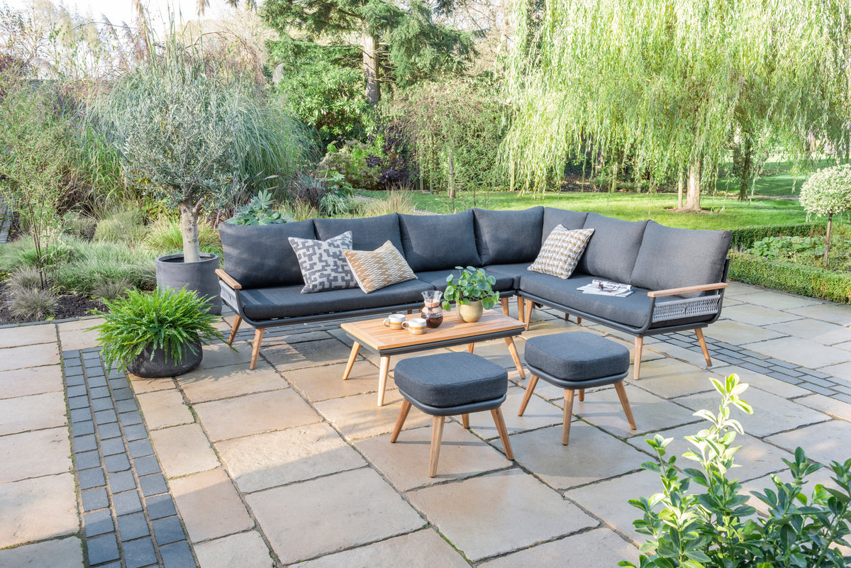 Kimora Wooden Garden Corner Set with Coffee Table & Stools (Seats 8)