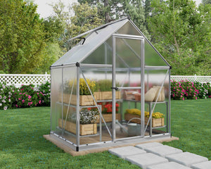 Mythos Aluminium Frame 6ft x 4ft Polycarbonate Greenhouse in Silver - Canopia by Palram