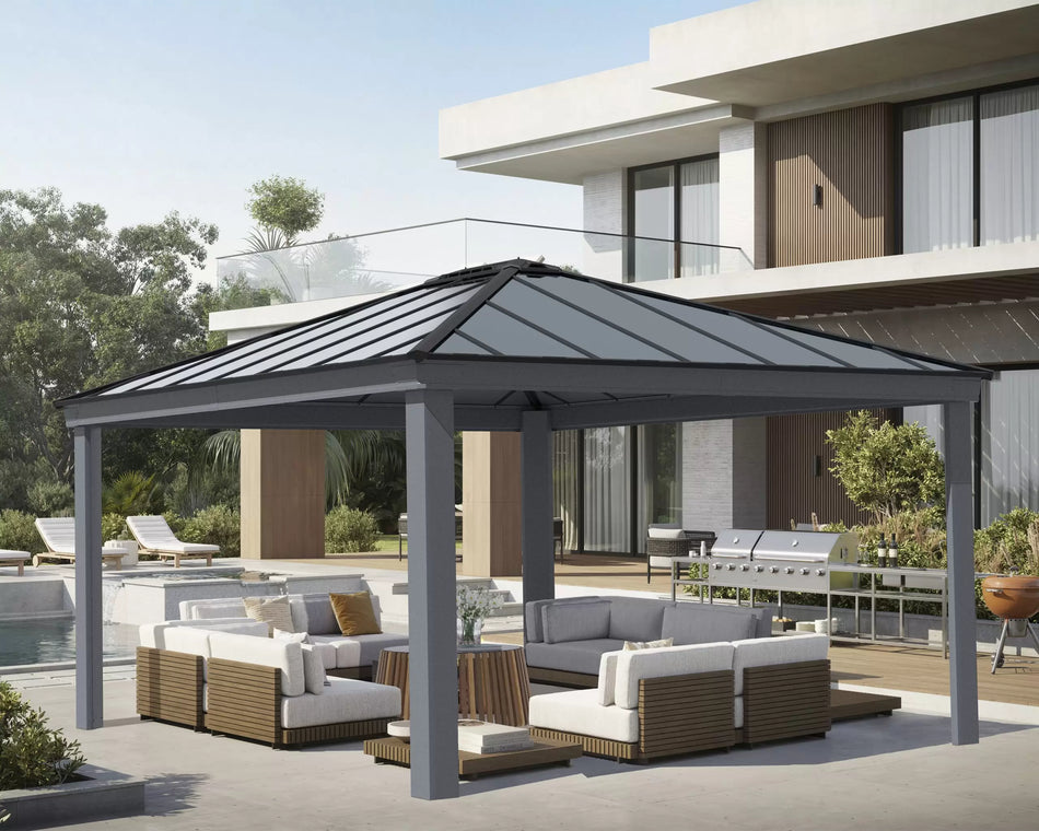 Dallas 14ft x 16ft Aluminium Grey Gazebo & Pergola Kit - Canopia by Palram