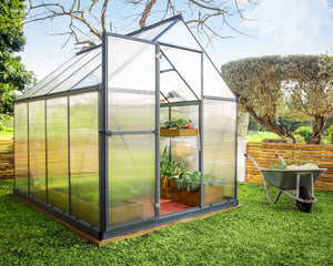 Mythos Aluminium Frame 6ft x 8ft Polycarbonate Greenhouse in Grey - Canopia by Palram