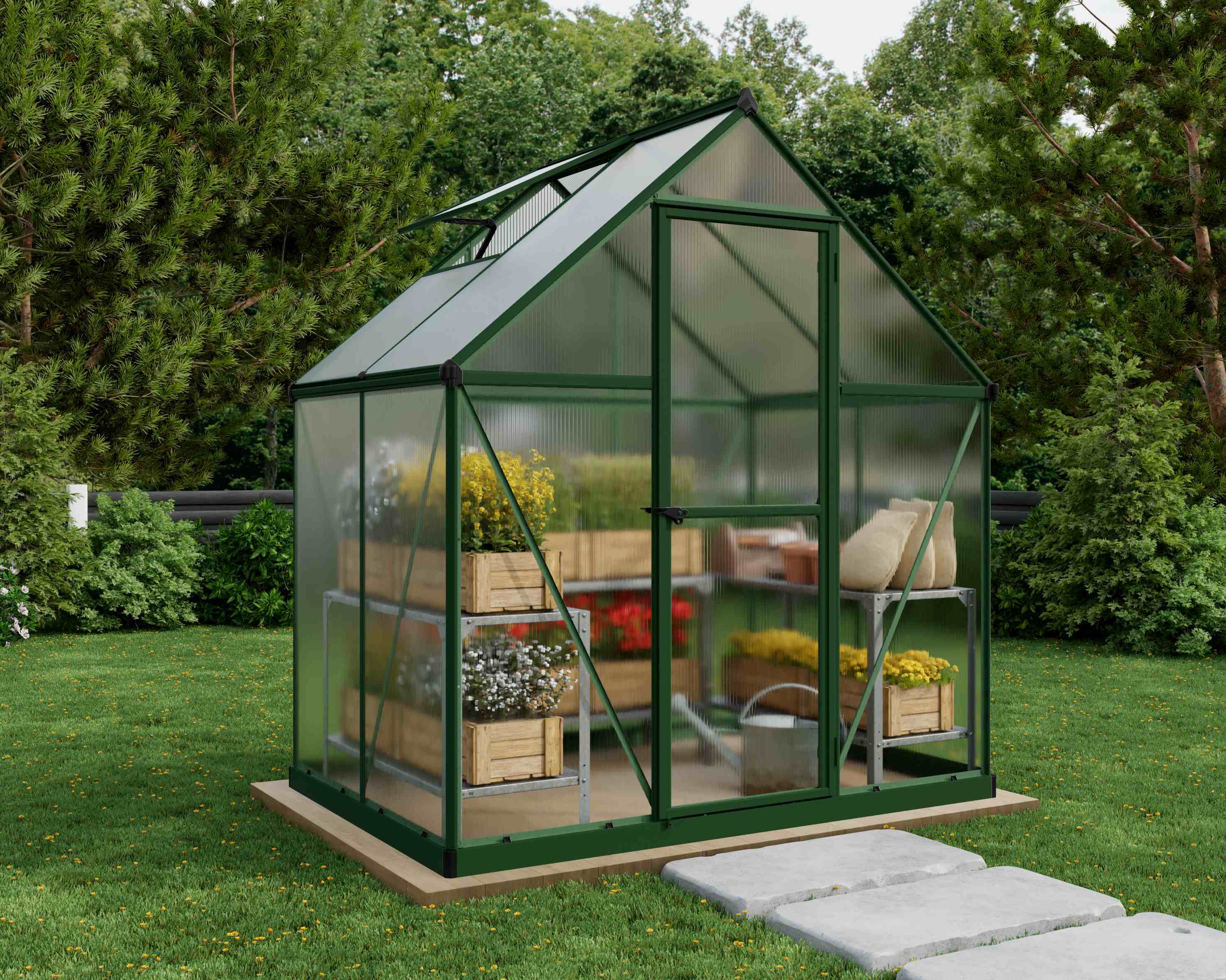 Mythos Aluminium Frame 6ft x 4ft Polycarbonate Greenhouse in Green - Canopia by Palram