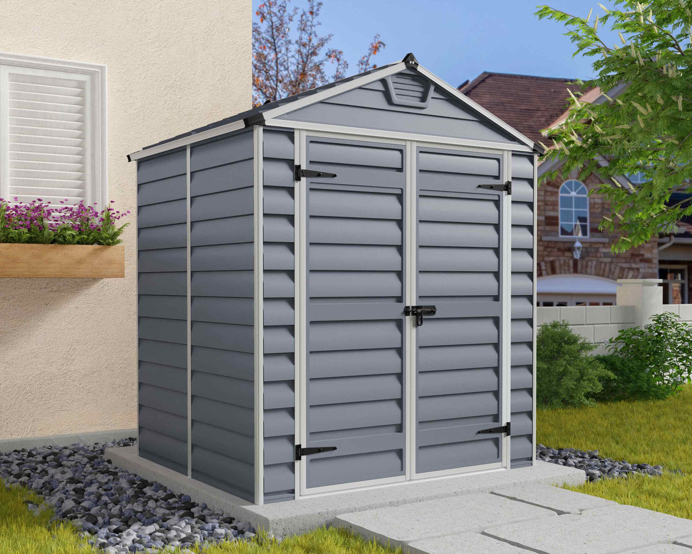 SkyLight Plastic 6x5 Dark Grey Apex Garden Shed