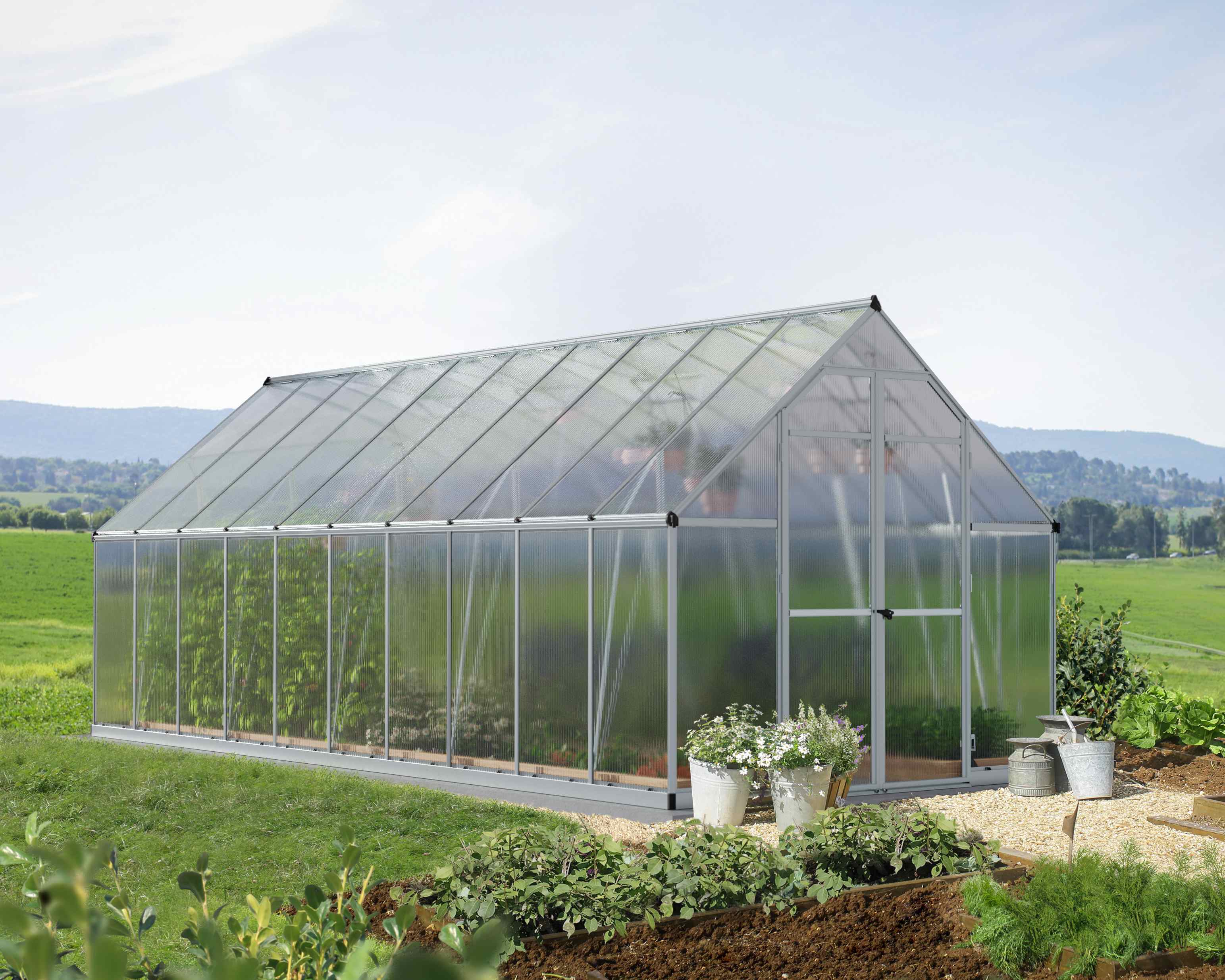 Essence Aluminium Frame 8ft x 20ft Polycarbonate Silver Greenhouse Kit - Canopia by Palram