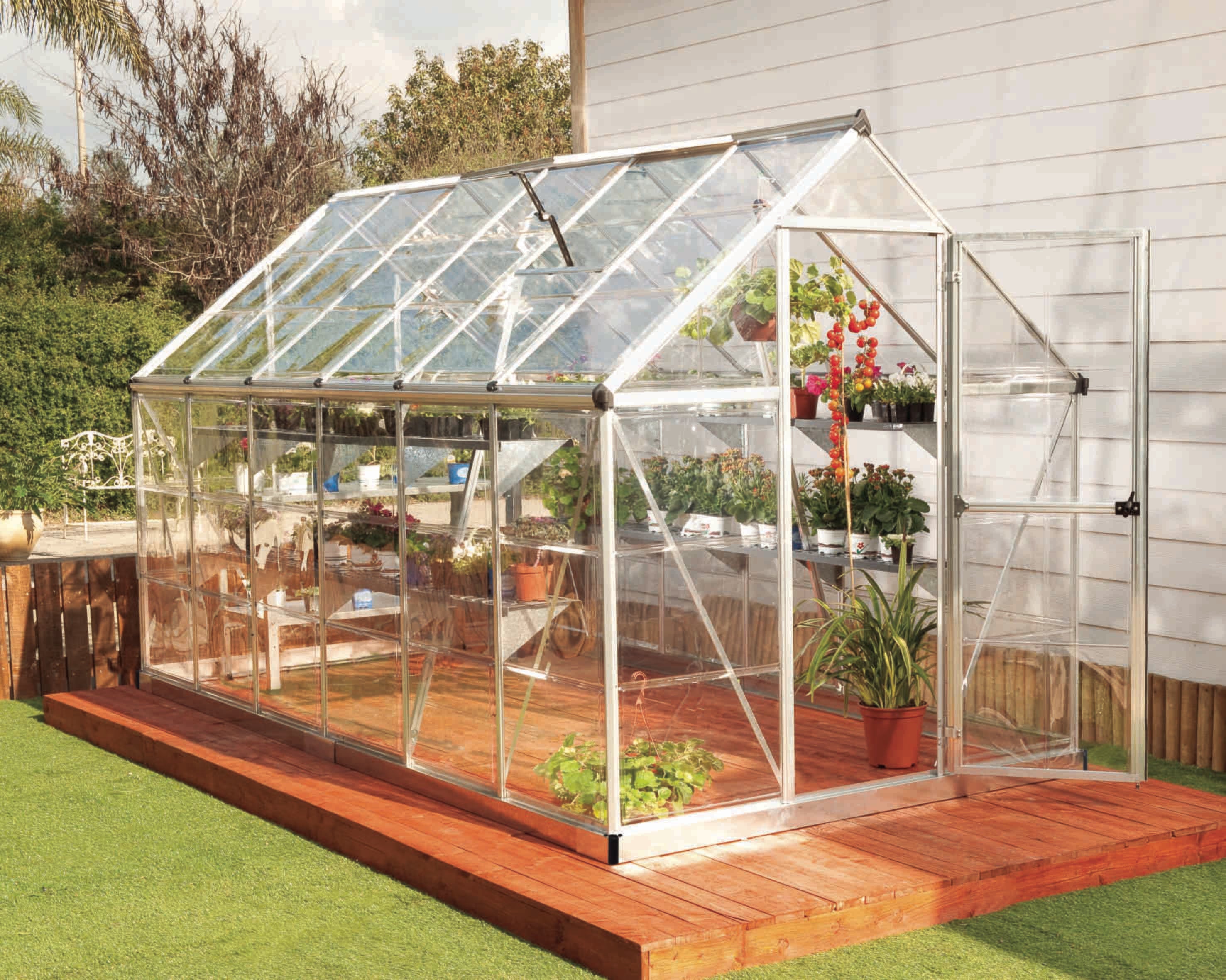 Harmony Aluminium Frame 6ft x 12ft Silver Polycarbonate Greenhouse - Canopia by Palram