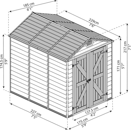 Palram Canopia Skylight Shed 6x8 Tan Dimensions/Measurements