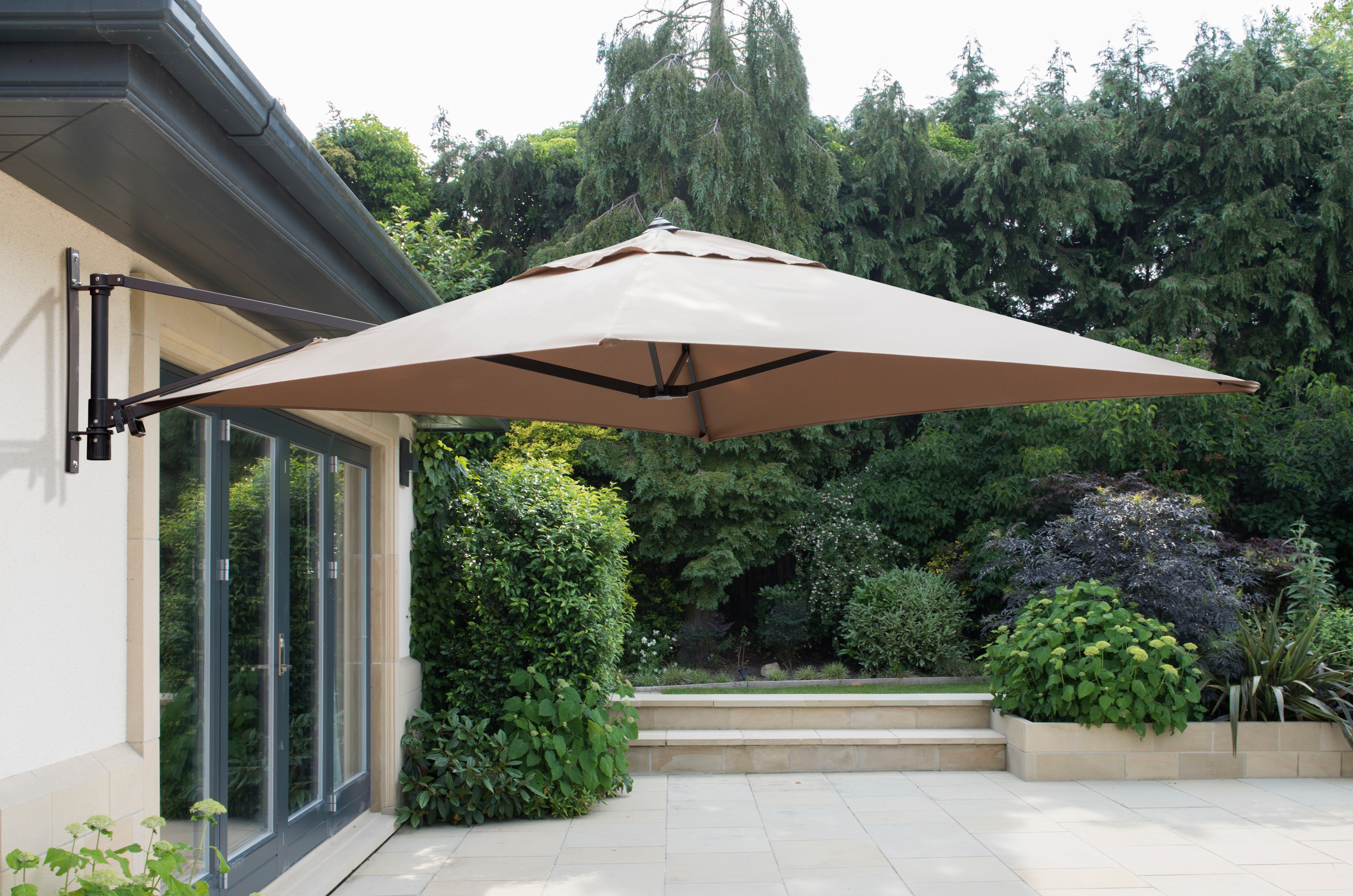 Norfolk Leisure Wall Mounted Cantilever Parasol Taupe inc Cover
