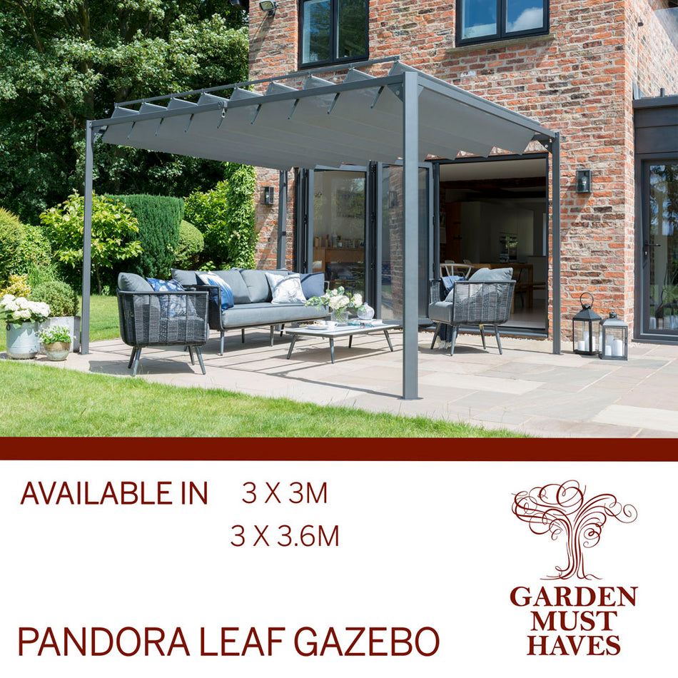 Pandora Leaf Gazebo Pergola 3x3.6m Aluminum/Steel with Wind Lever