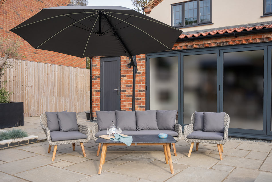 One Box Parasol 3m Round LED Cantilever with Water Filled Base