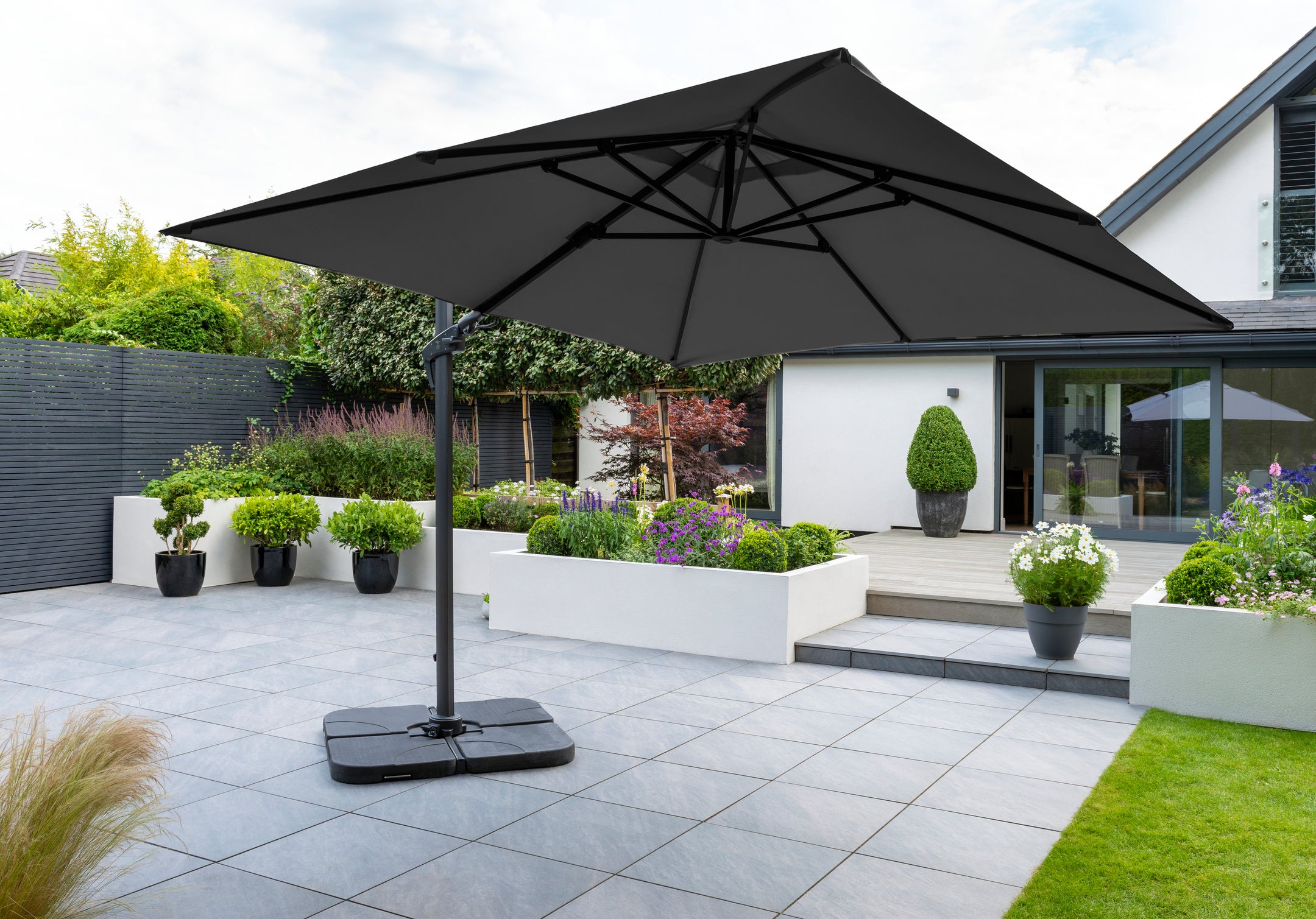 heavy duty patio umbrella uk 3 x 3M Wide Garden Parasol Outdoor Hanging UV Resistant and Waterproof Living and Home Modern ecru "Mezz'ombra Classic" umbrella
