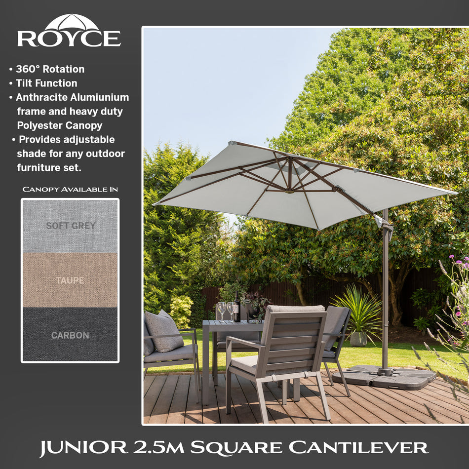 Royce Junior Square 2.5m Carbon Cantilever Parasol & Night Cover
