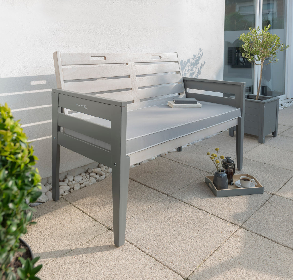 Grigio Two Seater Wooden Garden Bench with Luxury Seat Pad
