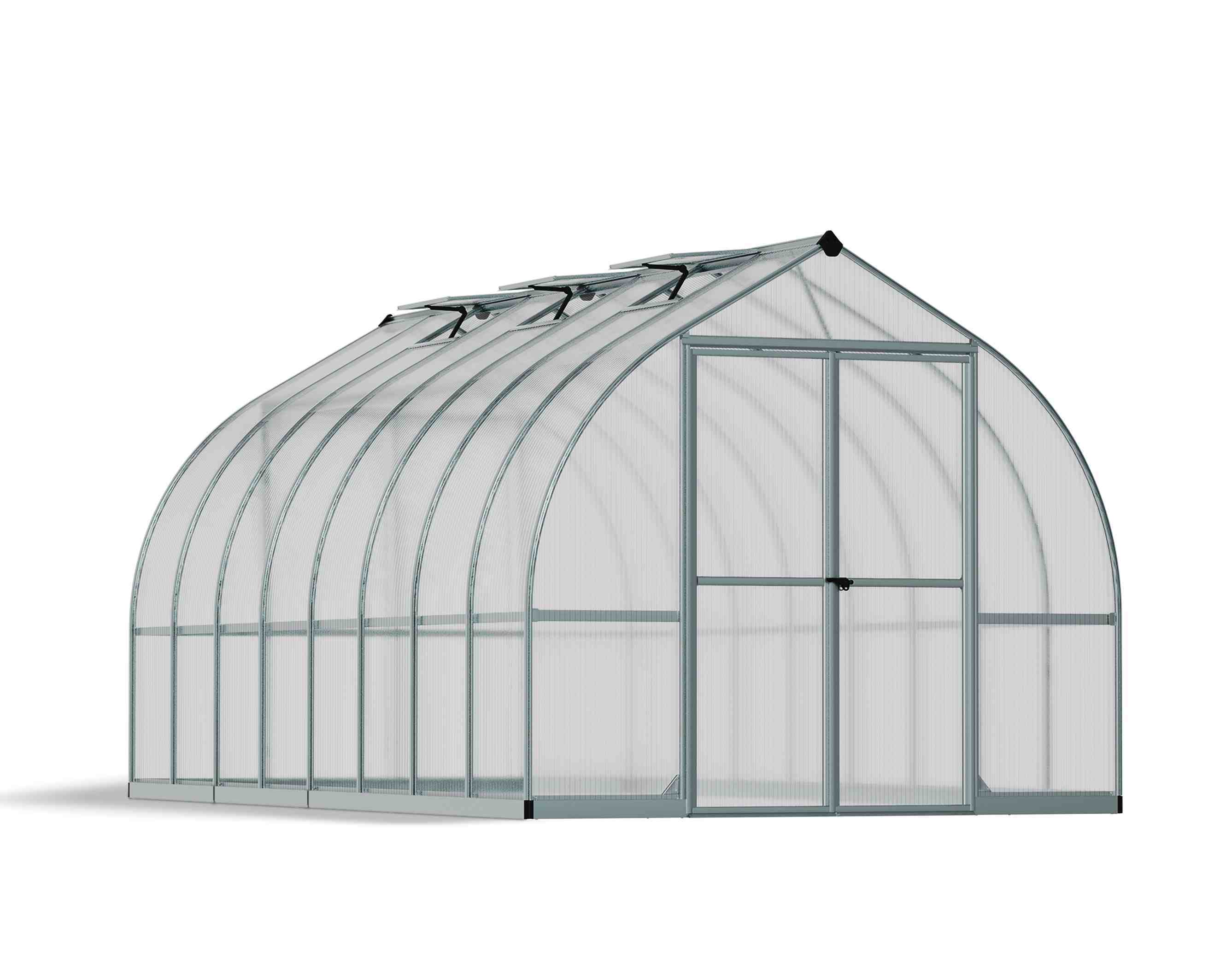 Bella Aluminium Frame 8ft x 16 ft Polycarbonate Greenhouse in Silver - Canopia by Palram