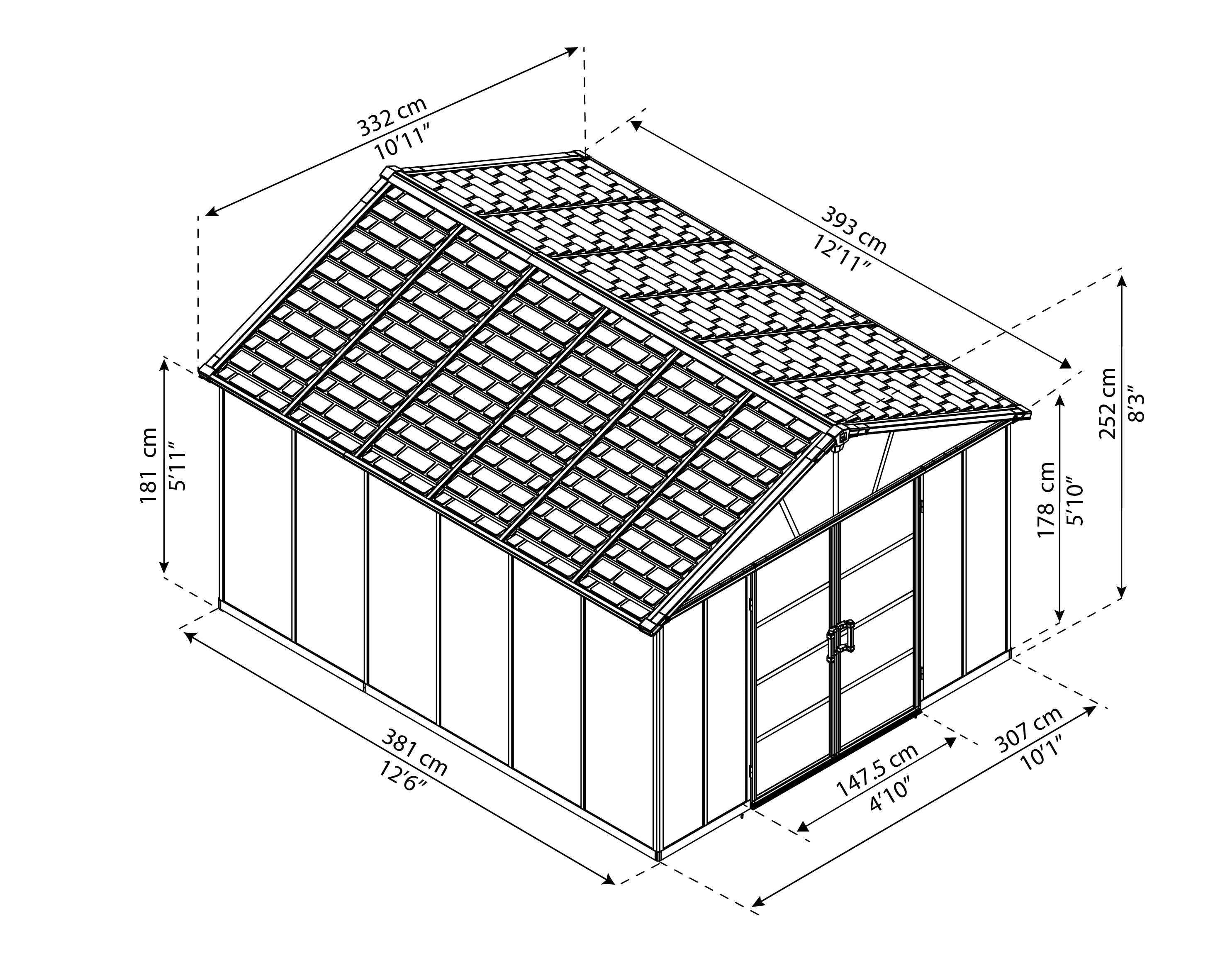 Yukon 11 x 13 Dark Grey Plastic Garden Apex Shed with Floor - Canopia by Palram