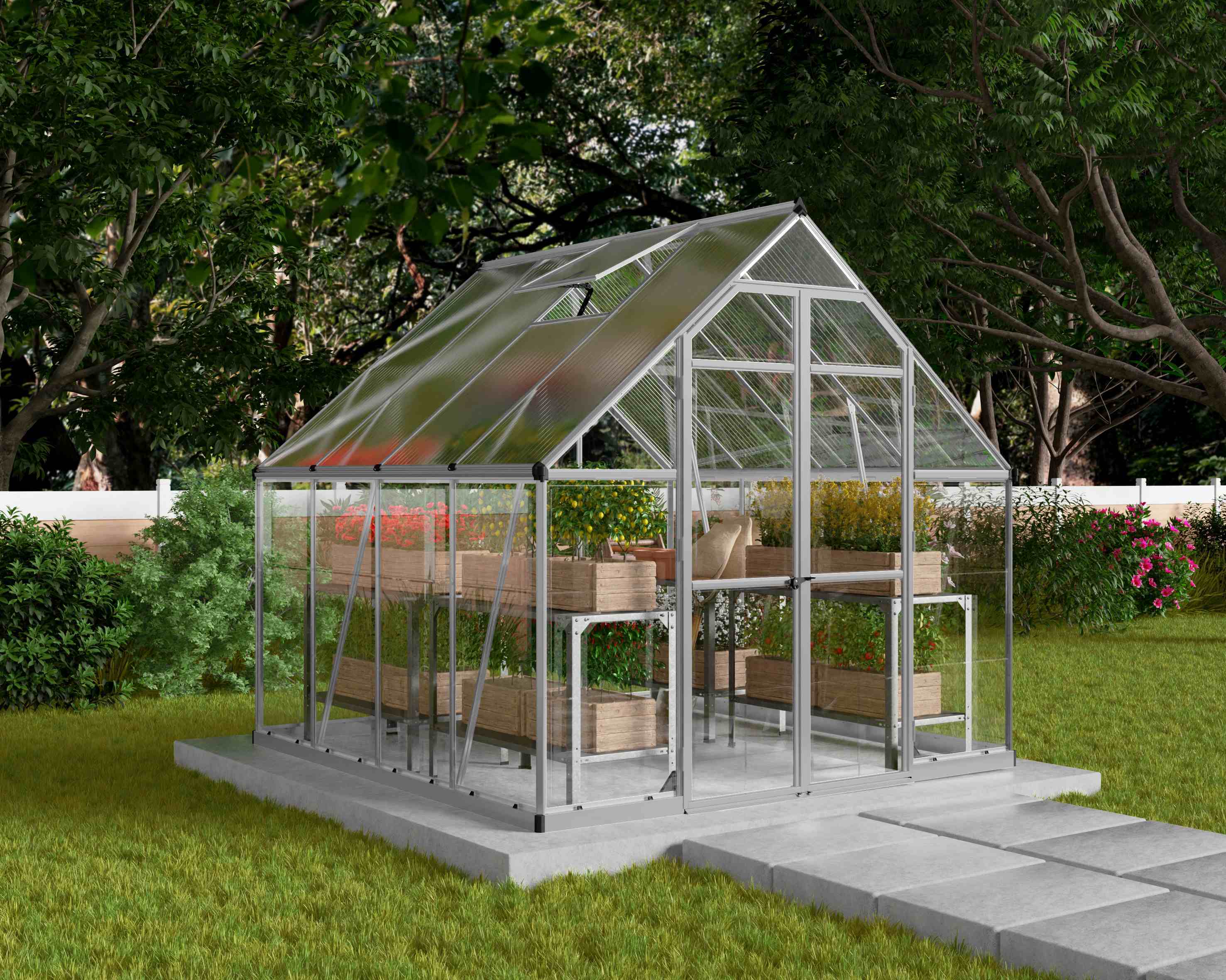 Balance Aluminium Frame 8ft x 8 ft Polycarbonate Greenhouse in Silver - Canopia by Palram