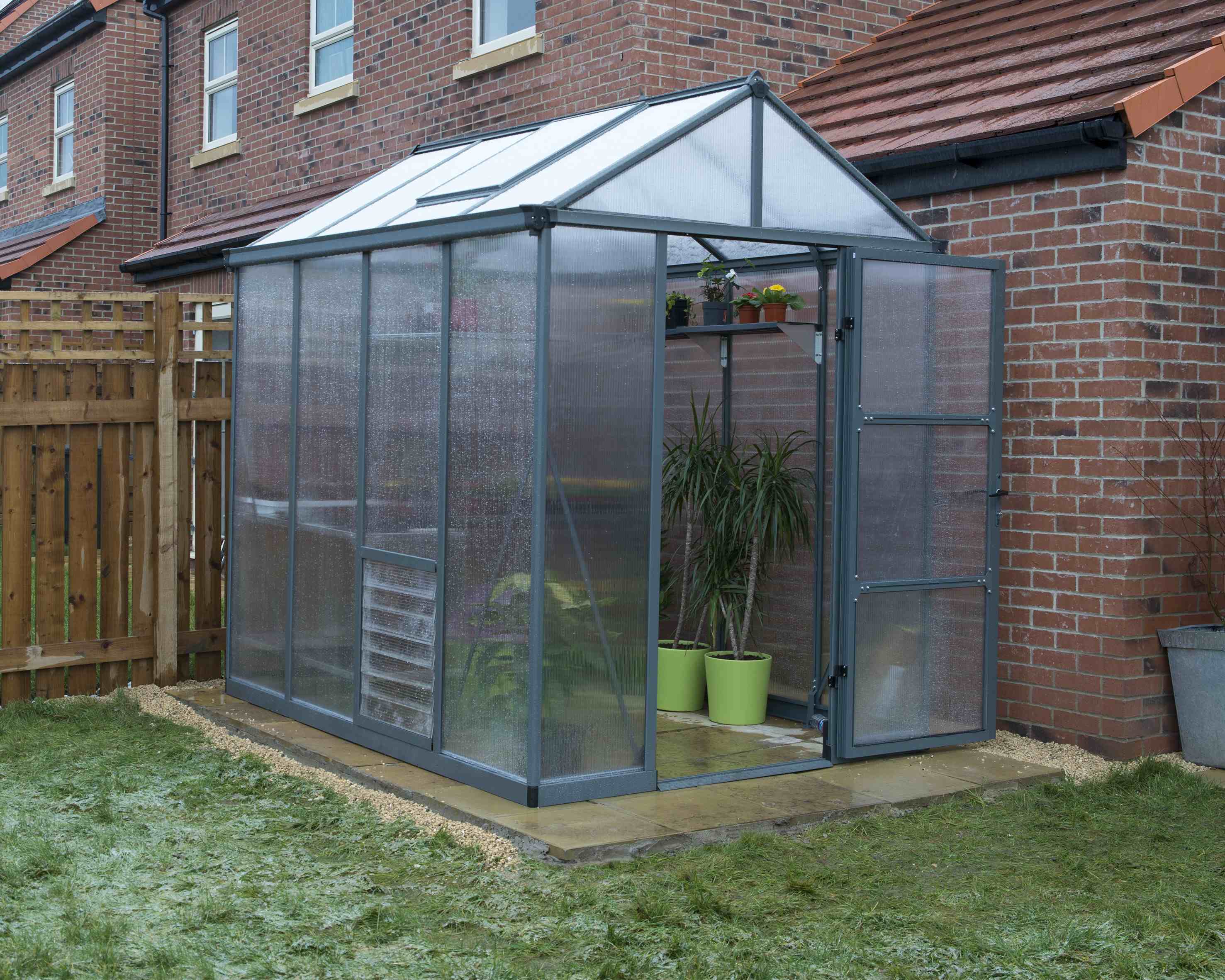 Glory Aluminium Frame 6ft x 8ft Premium Polycarbonate Greenhouse in Grey - Canopia by Palram