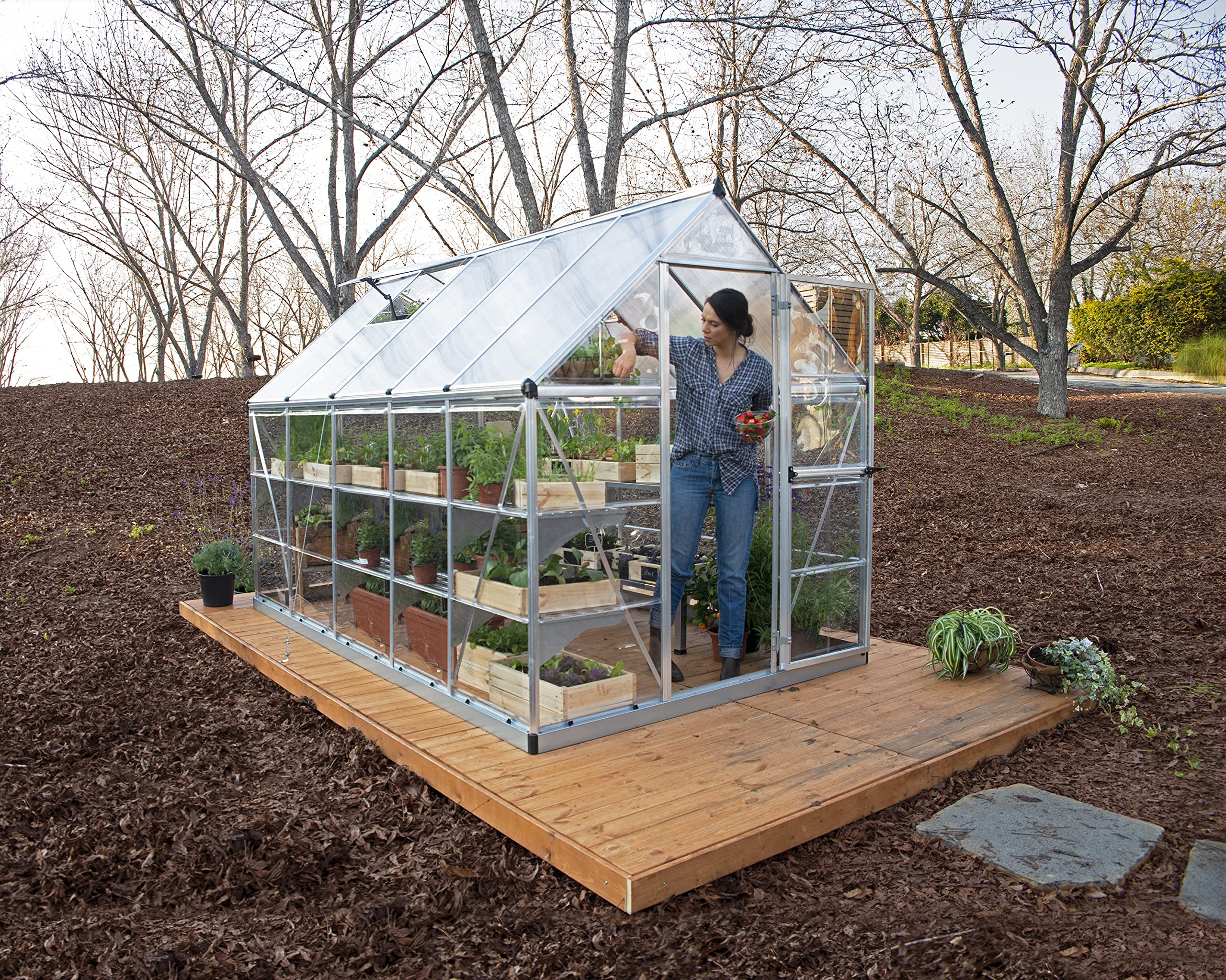 Hybrid Aluminium Frame 6ft x 10ft Silver Polycarbonate Greenhouse - Canopia by Palram