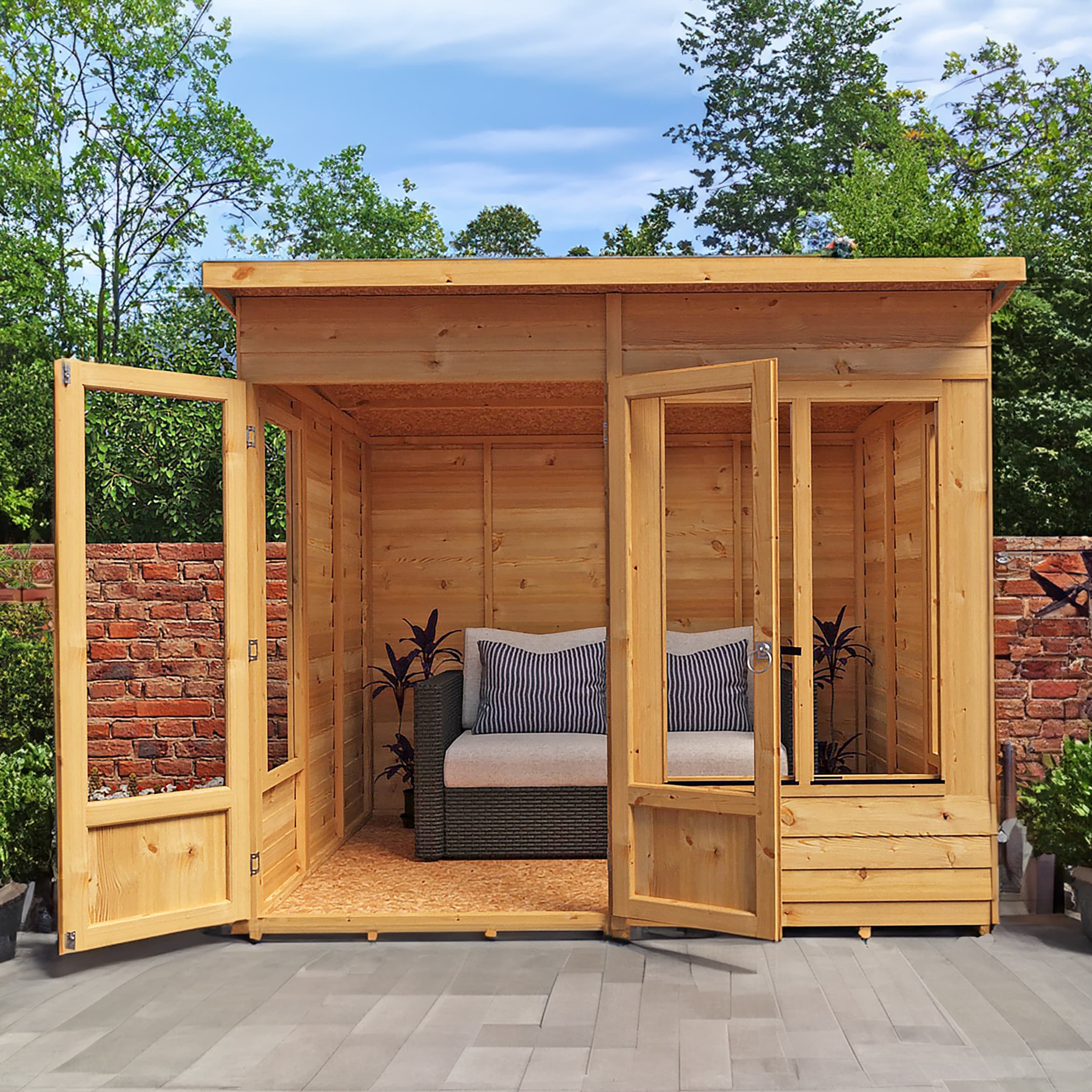 Alora 8x6 Wooden Overlap Pent Summerhouse with Double Doors