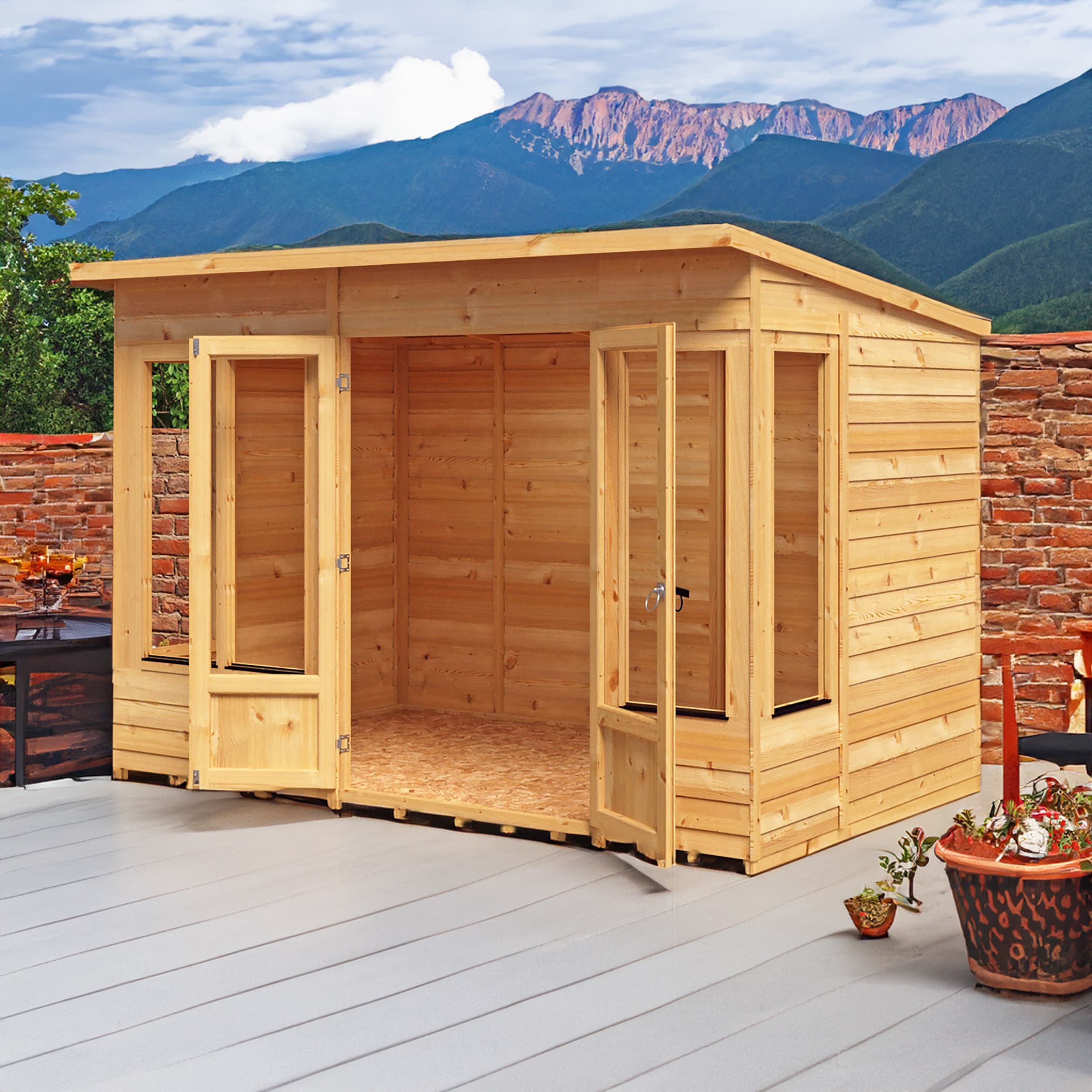 Alora 10x6 Wooden Overlap Pent Summerhouse with Double Doors