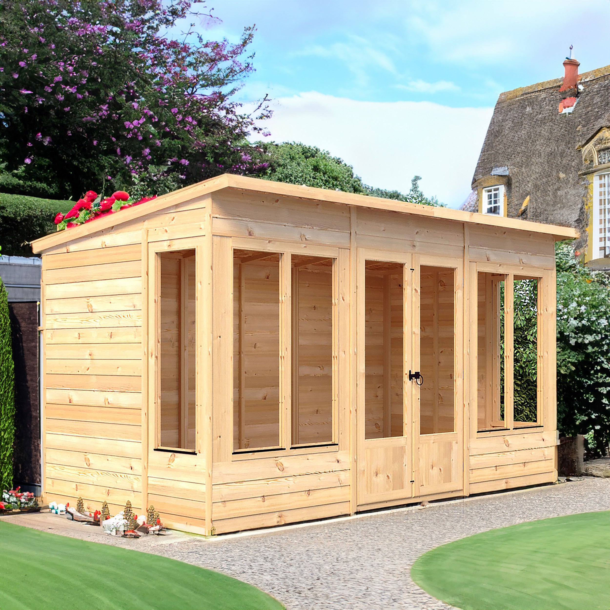 Alora 12x6 Wooden Overlap Pent Summerhouse with Double Doors