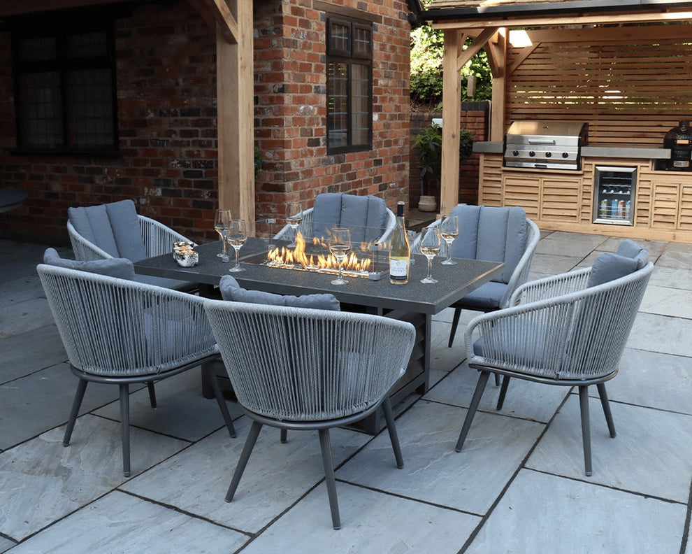 Aspen 6 Seater Fire Pit Garden Dining Set with 150x90cm Table