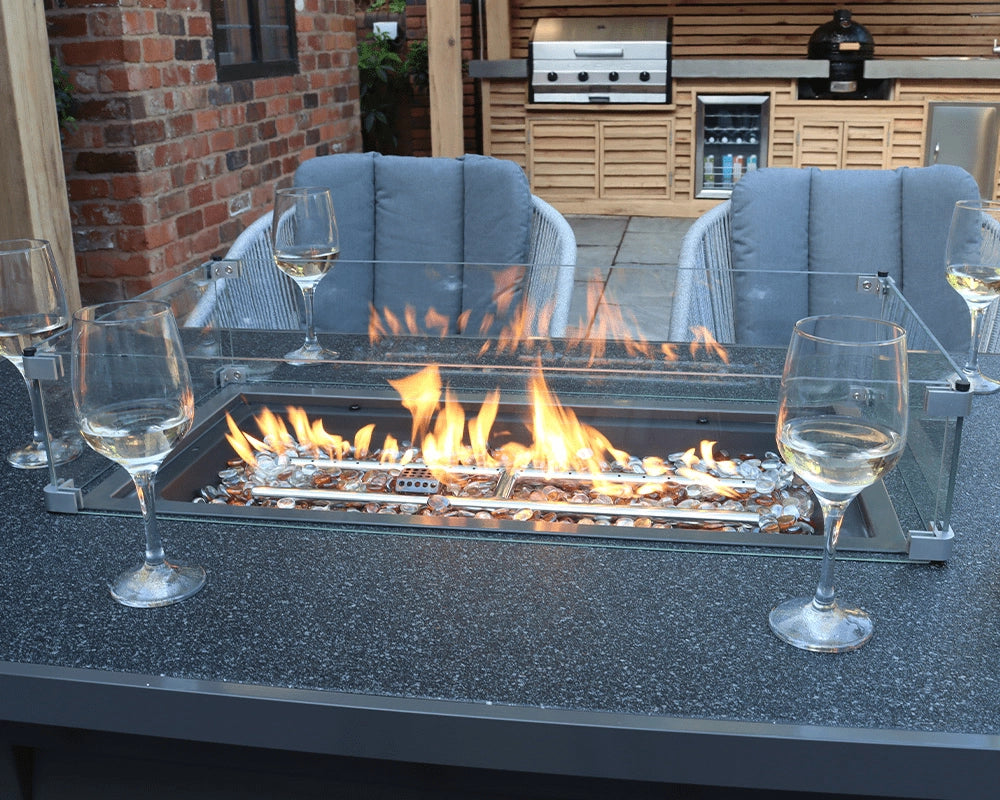 Aspen 6 Seater Aluminium Fire Pit Garden Dining Set with 150x90cm Table