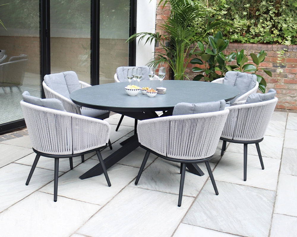 Aspen 6 Seater Aluminium Garden Dining Set with 200cm Oval Ceramic Table
