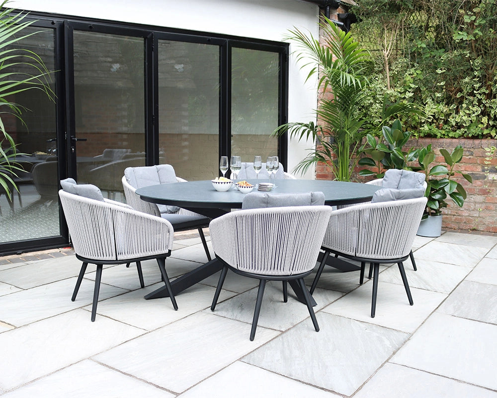 Aspen 6 Seater Aluminium Garden Dining Set with 200cm Oval Ceramic Table